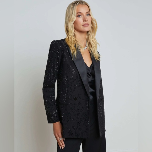 L'AGENCE Jackets & Blazers - L'AGENCE - Jericho Rhinestone Blazer in Blac